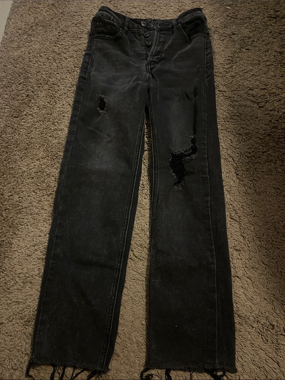 American Eagle Outfitters Black Distressed Straight-Leg Jeans
